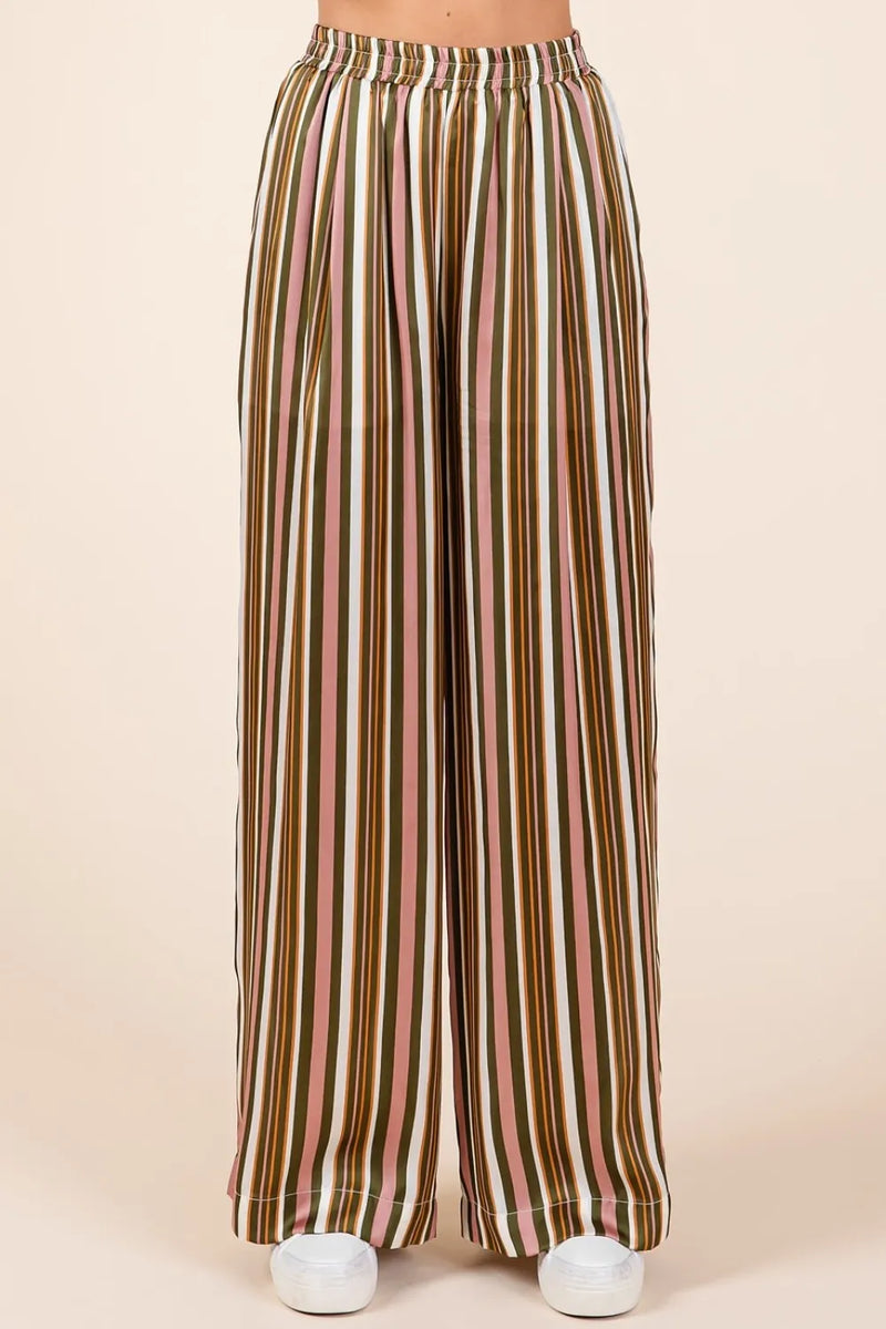 Mittoshop Striped Satin Elastic Waist Wide Leg Pants - Brittney MADE