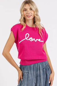 Mittoshop Contrast Letter Round Neck Cap Sleeve Knit Top - Brittney MADE