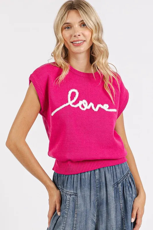Mittoshop Contrast Letter Round Neck Cap Sleeve Knit Top - Brittney MADE