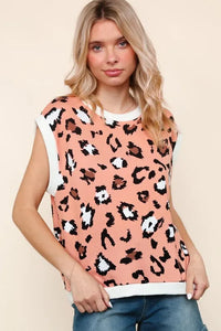 Haptics Leopard Print Dolman Cap Sleeve Knit Top - Brittney MADE
