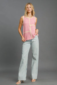 Umgee Round Neck Texture Striped Tank - Brittney MADE