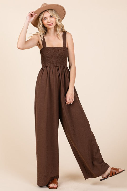 Mittoshop Smocked Wide Strap Wide Leg Overalls - Brittney MADE