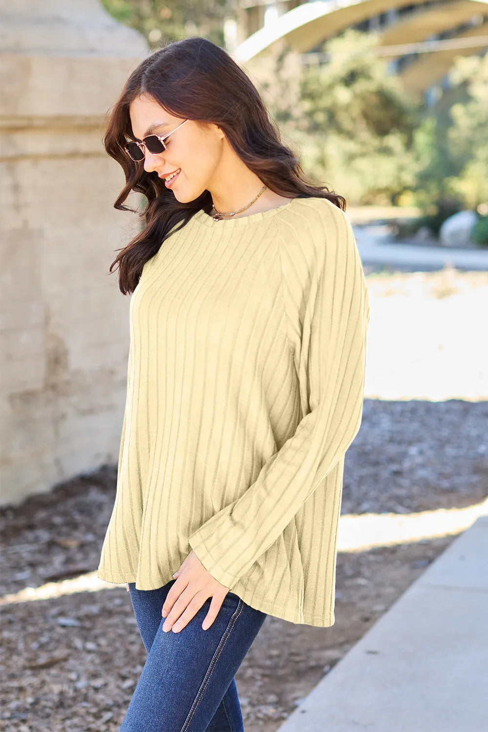 Basic Bae Full Size Ribbed Round Neck Long Sleeve Knit Top - Brittney MADE