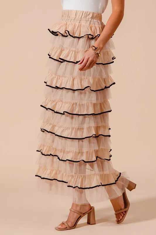 SO ME Layered Ruffled Tulle Maxi Skirt - Brittney MADE