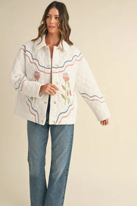 MABLE Floral Multi Color Embroidered Quilted Jacket - Brittney MADE