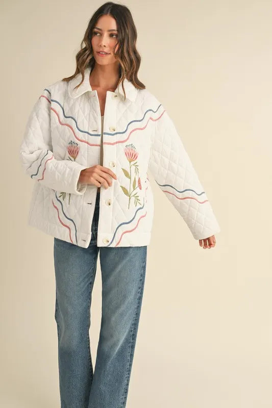 MABLE Floral Multi Color Embroidered Quilted Jacket - Brittney MADE