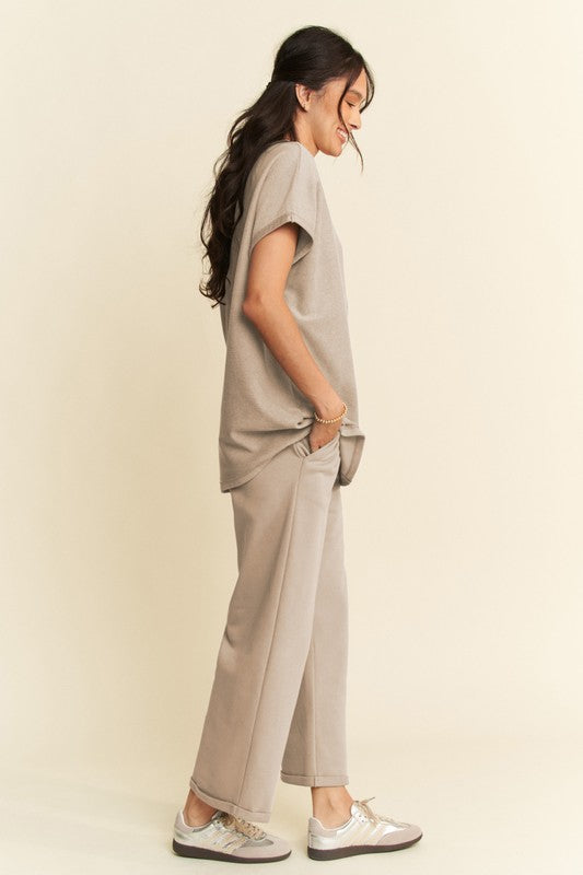 Davi & Dani Round Neck Short Sleeve Top and Pants Set - Brittney MADE