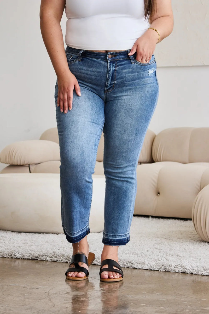 Judy Blue Full Size Release Hem Cropped Bootcut Jeans - Brittney MADE