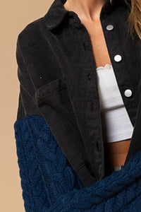 POL Contrast Sweater Sleeve Button Down Shacket - Brittney MADE