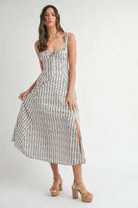 MABLE Floral Print Bustier Back Lace Up Midi Dress - Brittney MADE