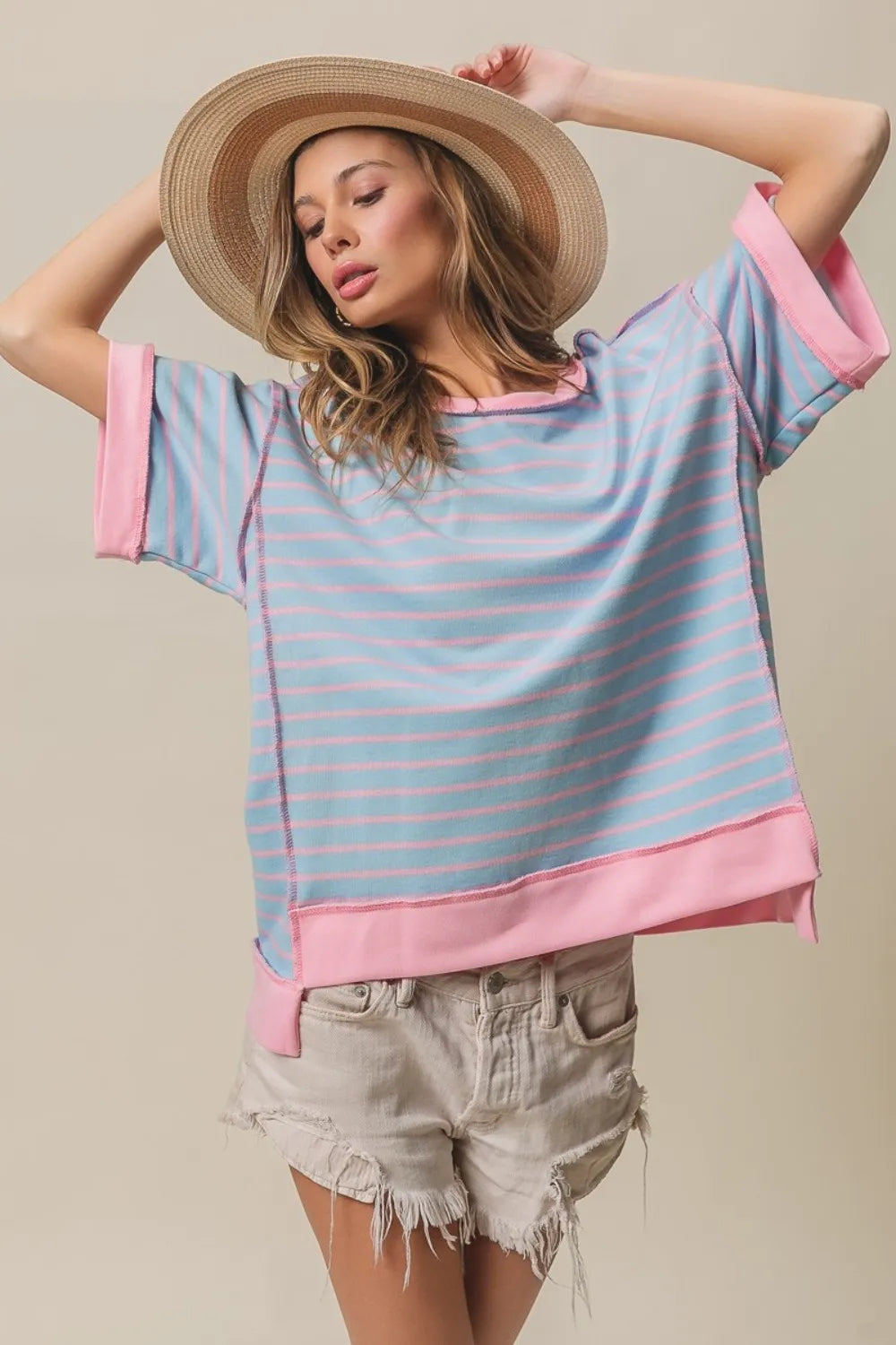 BiBi Exposed Seam Stripe Contrast T-Shirt - Brittney MADE