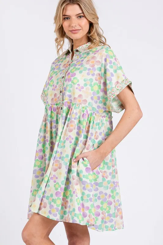 SAGE+FIG Floral Babydoll Short Sleeves Dress - Brittney MADE