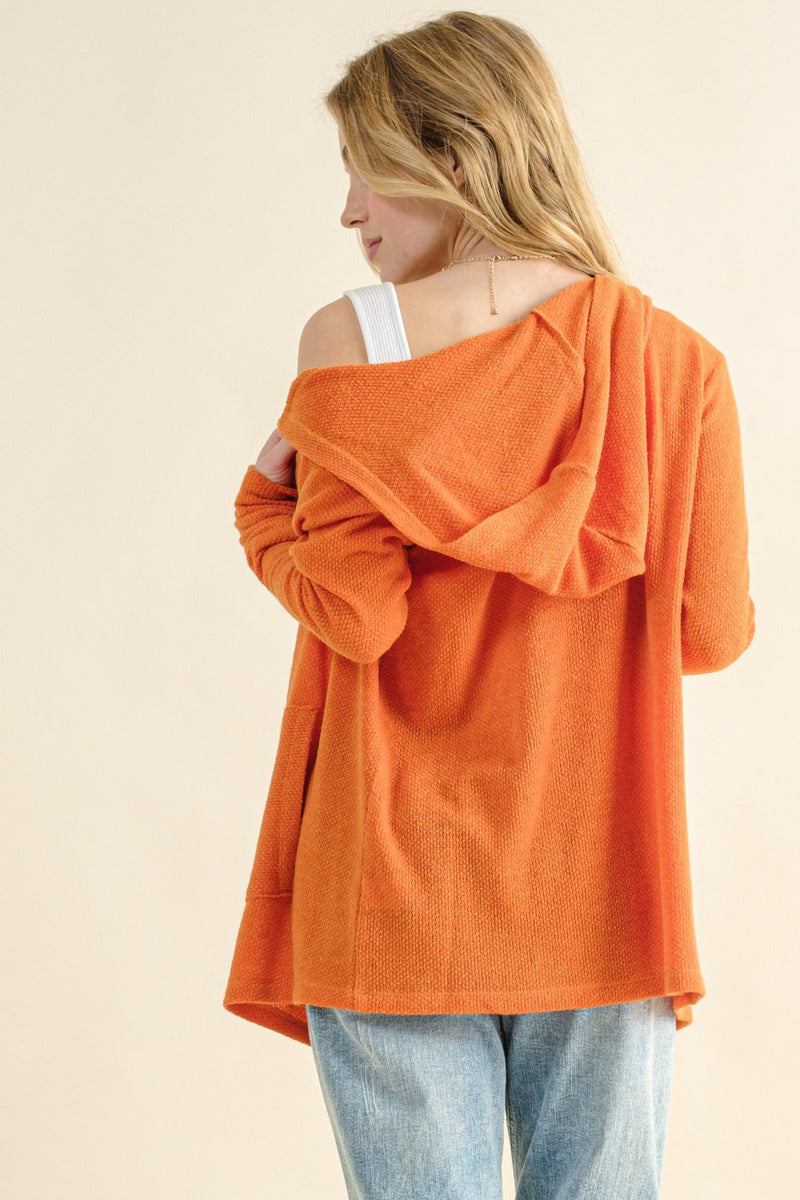 And The Why Full Size Thermal Hooded Open Front Cardigan with Pockets - Brittney MADE