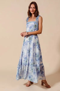 SO ME Floral Print Flowy Maxi Dress with Lace Ribbon Tie - Brittney MADE