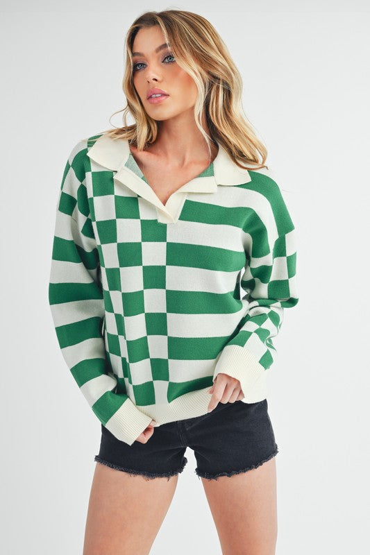 Aemi + Co Striped & Checkered Drop Shoulder Sweater - Brittney MADE