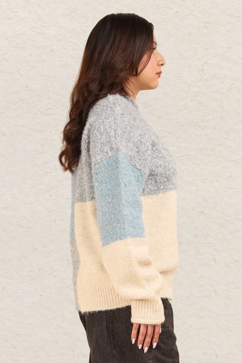 VERY J Color Block Mock Neck Drop Shoulder Sweater - Brittney MADE