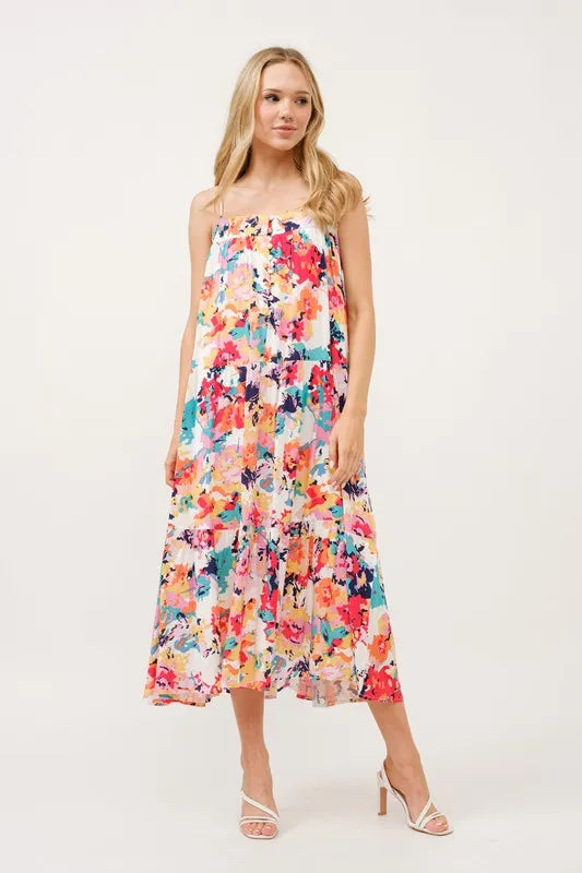 And The Why Tiered Floral Midi Cami Dress with Pockets - Brittney MADE