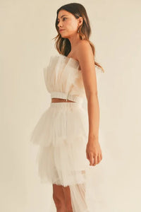MABLE Tulle Tube Ruffle Crop Top and High Low Maxi Skirt Set - Brittney MADE
