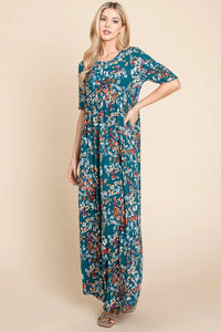 BOMBOM Printed Shirred Maxi Dress - Brittney MADE