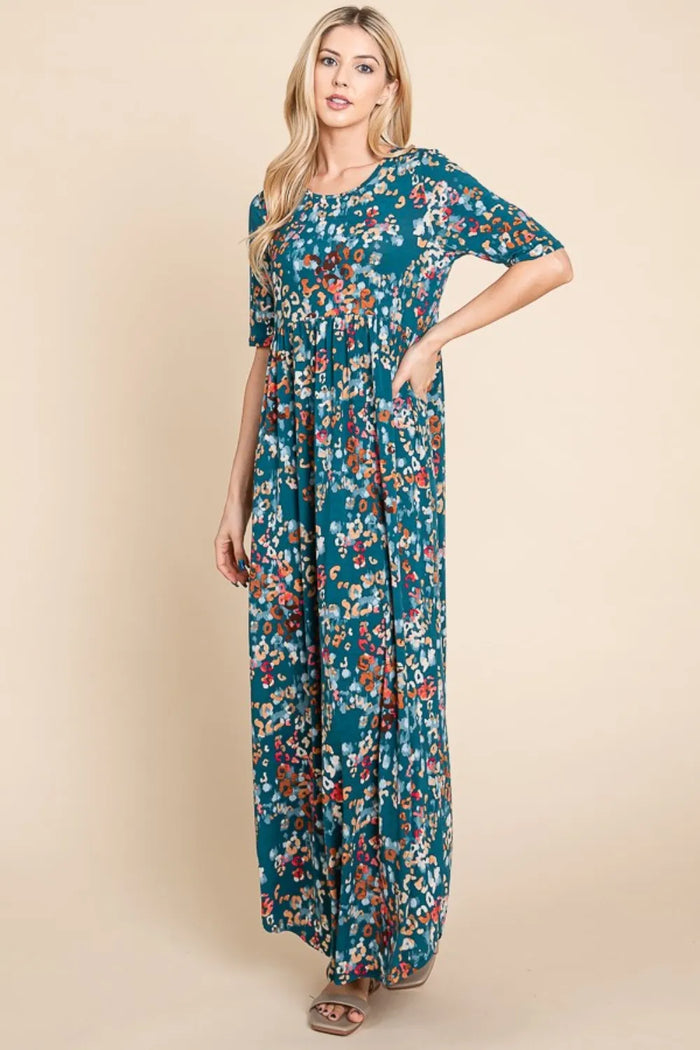 BOMBOM Printed Shirred Maxi Dress - Brittney MADE