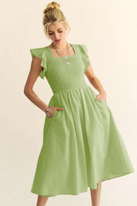 Davi & Dani Ruffled Cap Sleeve Smocked Midi Dress - Brittney MADE