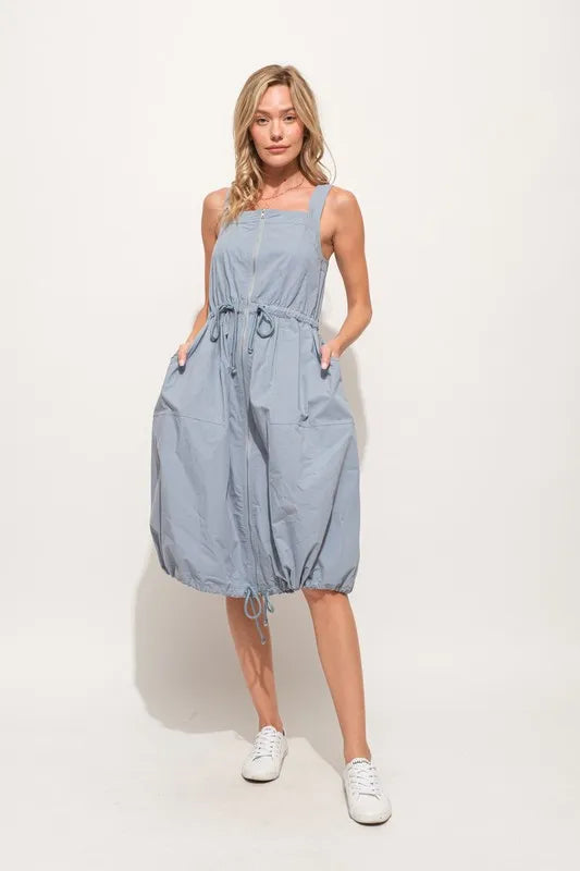 And The Why Front Zipper Overall Dress with String Details - Brittney MADE