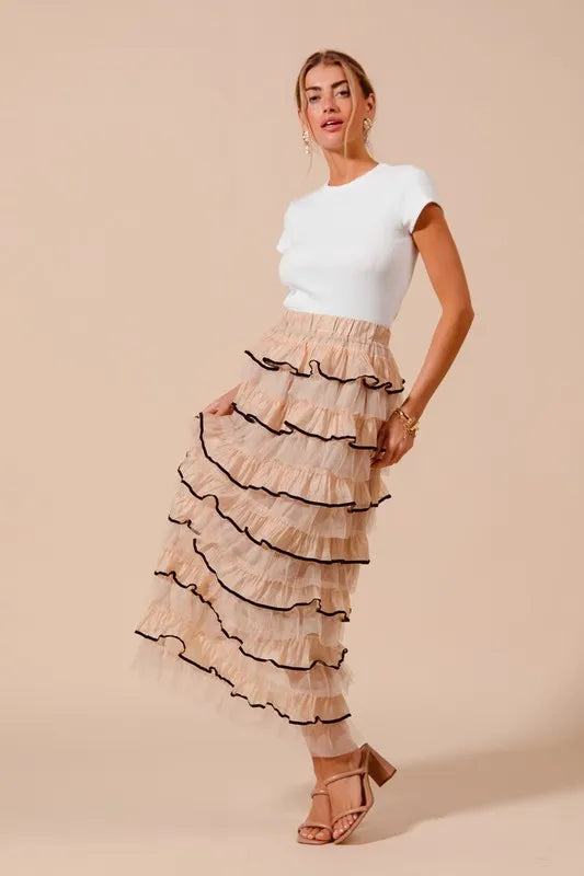 SO ME Layered Ruffled Tulle Maxi Skirt - Brittney MADE