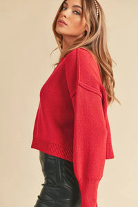 Aemi+Co Ribbed Hem Exposed Seam Round Neck Sweater - Brittney MADE