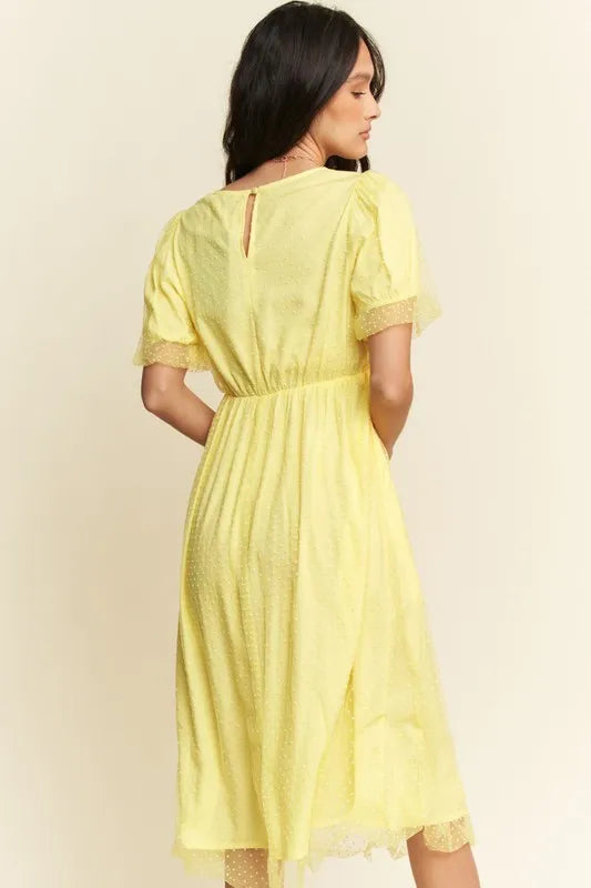 Davi & Dani Mesh Puff Short Sleeve Midi Dress - Brittney MADE