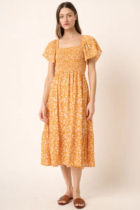 Mittoshop Flower Print Flutter Sleeve Smocked Midi Dress - Brittney MADE