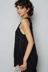 POL Crochet Lace Mix Button Detail Round Neck Tank - Brittney MADE