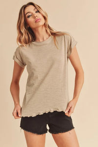 Aemi + Co Lettuce Edge Round Neck Short Sleeve T-Shirt - Brittney MADE