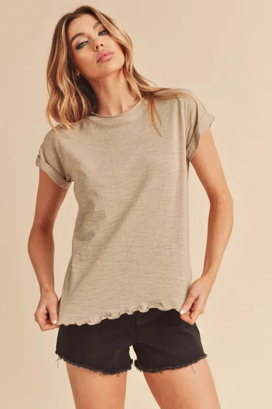 Aemi + Co Lettuce Edge Round Neck Short Sleeve T-Shirt - Brittney MADE