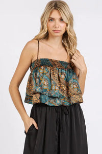 Mittoshop Paisley Patchwork Print Satin Ruffle Crop Cami - Brittney MADE