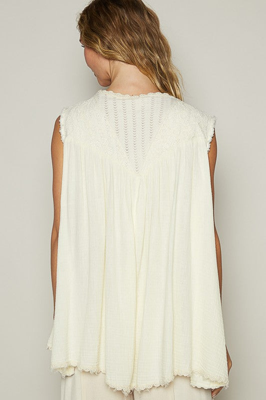 POL Pearl Detail Open Front Sleeveless Cardigan - Brittney MADE