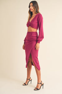 MABLE Front Twisted Knit Top and Midi Skirt Set - Brittney MADE