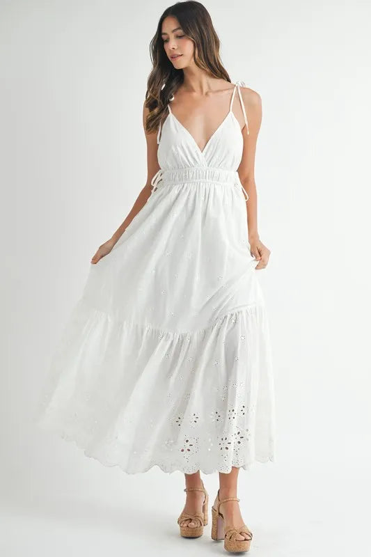 MABLE Eyelet Lace Maxi Dress with Side Strap Details - Brittney MADE