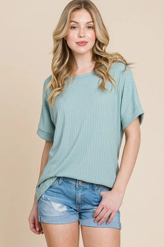 BOMBOM Rib Knit Short Sleeve T-Shirt - Brittney MADE