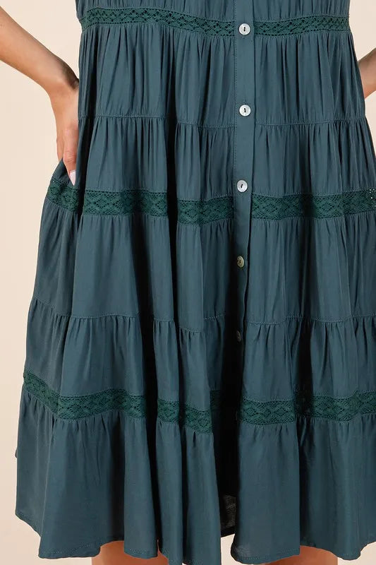 Mittoshop Lace Detail Ruffled Button Down Tiered Dress - Brittney MADE