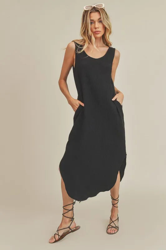 Aemi + Co Round Neck Midi Tank Dress with Pockets - Brittney MADE
