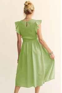 Davi & Dani Ruffled Cap Sleeve Smocked Midi Dress - Brittney MADE