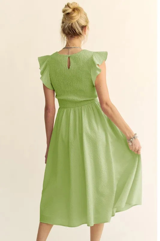Davi & Dani Ruffled Cap Sleeve Smocked Midi Dress - Brittney MADE