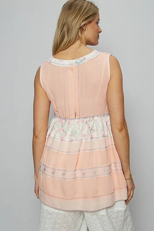 POL Floral V-Neck Sleeveless Peplum Blouse - Brittney MADE