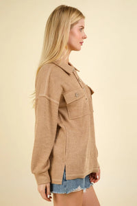 VERY J Collared Half Button Knit Top with Pockets - Brittney MADE