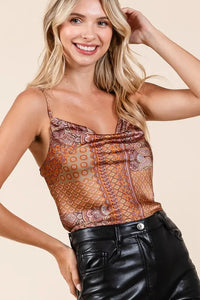 Mittoshop Paisley Patchwork Print Satin Cowl Neck Crop Cami - Brittney MADE
