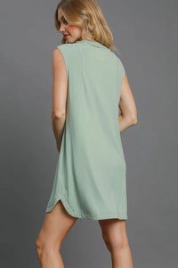Umgee Round Neck Sleeveless High-Low Curved Hemline Mini Dress - Brittney MADE
