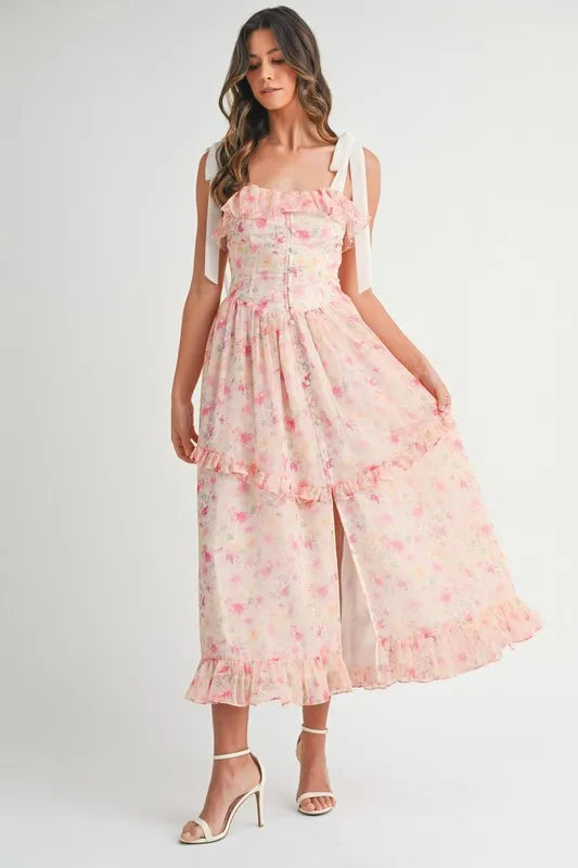 MABLE Floral Printed Shoulder Strap Midi Dress - Brittney MADE