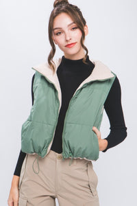 Love Tree Zip Up Cropped Contrast Reversible Vest - Brittney MADE