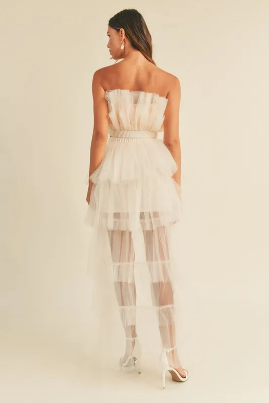 MABLE Tulle Tube Ruffle Crop Top and High Low Maxi Skirt Set - Brittney MADE