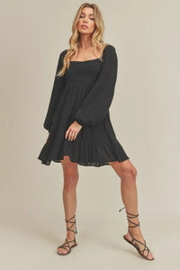 Aemi + Co Ruffled Hem Square Neck Balloon Sleeve Mini Dress - Brittney MADE